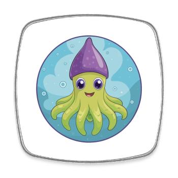 Squid Cute Kawaii Cartoon Clipart Animal Pet - Square fridge magnet - white - Front