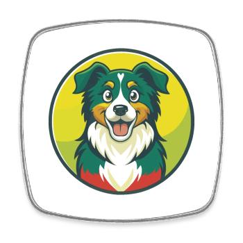 Australian Shepherd Dog Cute Kawaii Cartoon Animal - Square fridge magnet - white - Front
