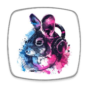 Chinchilla Chinchillas Souris laineuse avec casque - Magnet carré - blanc - Devant