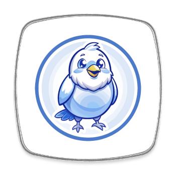 Canari Oiseau Bleu Kawaii Dessin Animé Personnage Clipart - Magnet carré - blanc - Devant