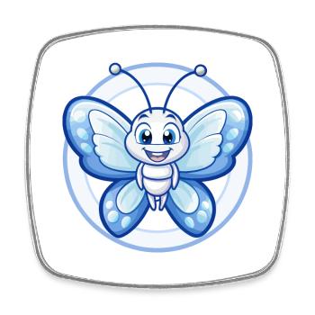papillon bleu kawaii dessin animé personnage clipart - Magnet carré - blanc - Devant
