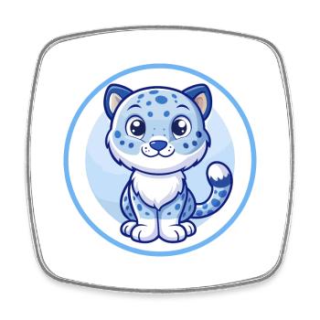 Amur Leopard Blue Kawaii Cartoon Character Clipart - Square fridge magnet - white - Front