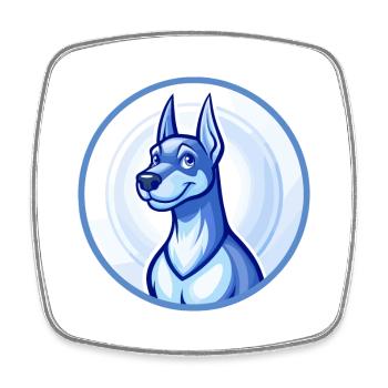 Dobermann chien bleu mignon kawaii dessin animé clipart animal de compagnie - Magnet carré - blanc - Devant