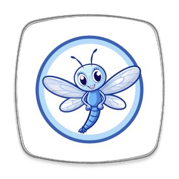libellule bleu kawaii personnage de dessin animé clipart - Magnet carré - blanc - Devant