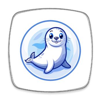 phoque bleu kawaii dessin animé personnage clipart animal de compagnie - Magnet carré - blanc - Devant