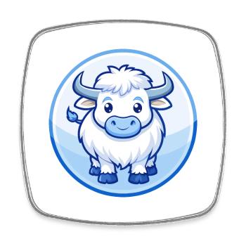 Yak Bleu Mignon Kawaii Dessin animé Personnage Clipart Animal de compagnie - Magnet carré - blanc - Devant