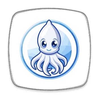 Squid Blue Kawaii Cartoon Character Clipart Pet - Square fridge magnet - white - Front