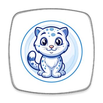 Léopard des neiges Bleu Kawaii Dessin animé Personnage Clipart - Magnet carré - blanc - Devant
