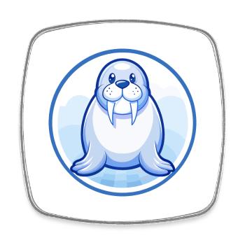 Walrus Blue Kawaii Cartoon Character Clipart Pet - Square fridge magnet - white - Front