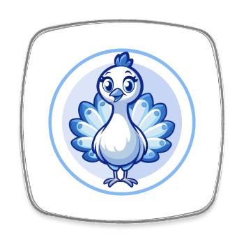 Peacock Blue Kawaii Cartoon Character Clipart Pet - Square fridge magnet - white - Front