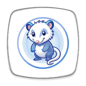 Opossum Bleu Kawaii Dessin Animé Personnage Clipart Animal de compagnie - Magnet carré - blanc - Devant