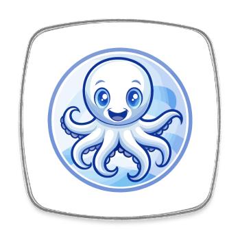Octopus Blue Kawaii Cartoon Character Clipart Pet - Square fridge magnet - white - Front