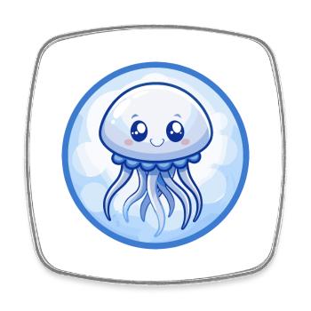 méduse bleu kawaii dessin animé personnage clipart - Magnet carré - blanc - Devant