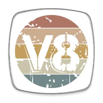 Retro V8 musclecar vintage Auto Symbol Logo - Viereckiger Kühlschrankmagnet - Weiß - Vorne