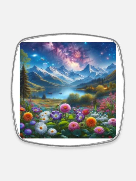 Starry Night on Alpine Garden N°4 - Square fridge magnet - white