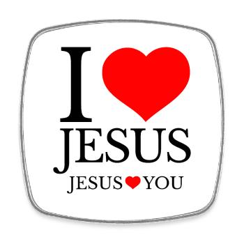 I Love Jesus and Jesus Loves You - Square fridge magnet - white - Front