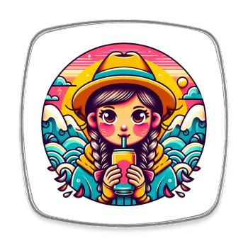 Fille rétro buvant Pop illustration - Magnet carré - blanc - Devant