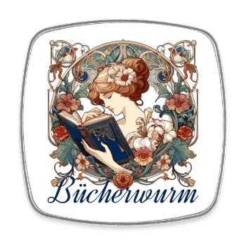 Bücherwurm Frau Lesen Schmökern Geschenk - Viereckiger Kühlschrankmagnet - Weiß - Vorne