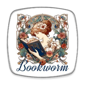 Bookworm Woman Reading Browsing Gift - Square fridge magnet - white - Front