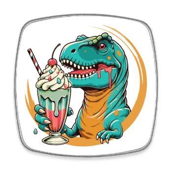 Motif Dino Milkshake : une aventure pour ceux qui ont la dent sucrée - Magnet carré - blanc - Devant