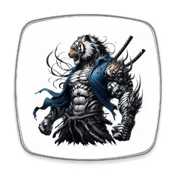 Samurai Tiger - Square fridge magnet - white - Front
