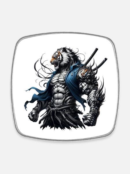 Samurai Tiger - Square fridge magnet - white