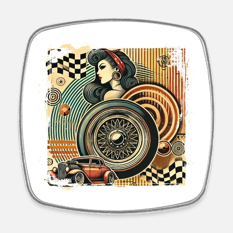 Tuning Hot Rod Rockabilly Design - Viereckiger Kühlschrankmagnet - Weiß