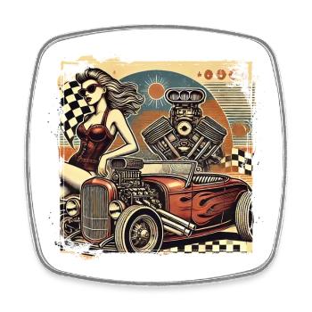 Tuning Hot Rod Design - Viereckiger Kühlschrankmagnet - Weiß - Vorne