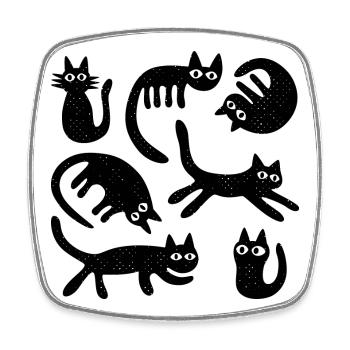 Sept chats chanceux L Noir - Magnet carré - blanc - Devant