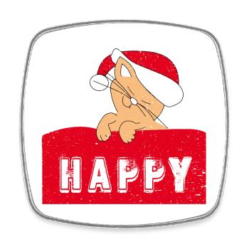 Happy Cat with Christmas-Cap - Viereckiger Kühlschrankmagnet - Weiß - Vorne
