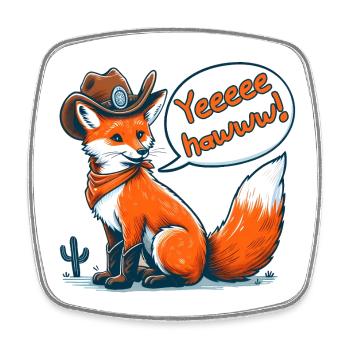 Cowboy Fox Says Yeehaw! Funny Western Cartoon - Square fridge magnet - white - Front