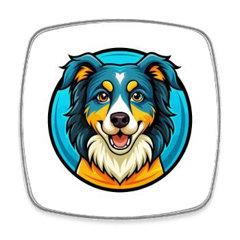 Australian Shepherd Dog Colorful Kawaii Cartoon - Square fridge magnet - white - Front