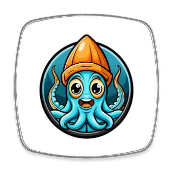 Squid Colorful Kawaii Cartoon Character Clipart - Square fridge magnet - white - Front