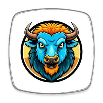 Bison coloré Kawaii Dessin animé Personnage Clipart - Magnet carré - blanc - Devant