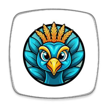 Peacock Colorful Kawaii Cartoon Character Clipart - Square fridge magnet - white - Front