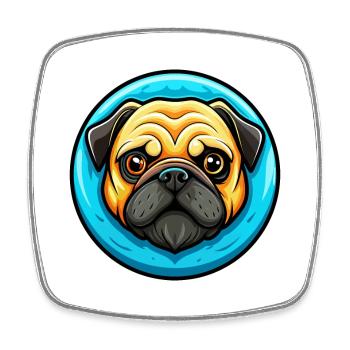 Carlin chien coloré Kawaii dessin animé Personnage Clipart - Magnet carré - blanc - Devant