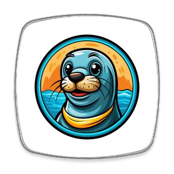 phoque coloré Kawaii dessin animé personnage Clipart Animal de compagnie - Magnet carré - blanc - Devant