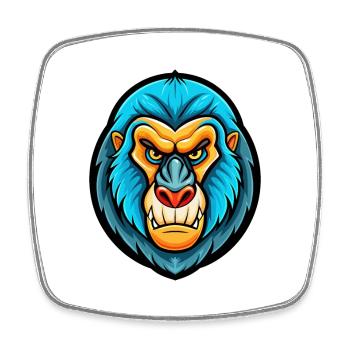 Mandrill coloré Kawaii Dessin animé Personnage Clipart - Magnet carré - blanc - Devant