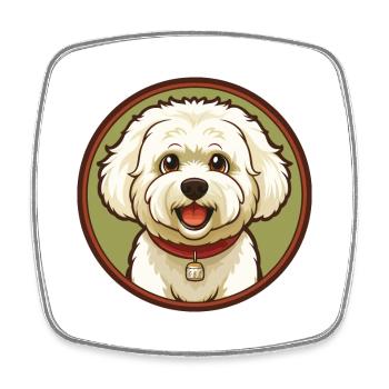 Bichon Frise Dog Colorful Kawaii Cartoon Clipart - Square fridge magnet - white - Front