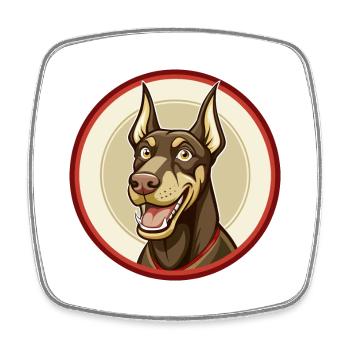 Dobermann chien coloré Kawaii dessin animé Clipart animal de compagnie - Magnet carré - blanc - Devant