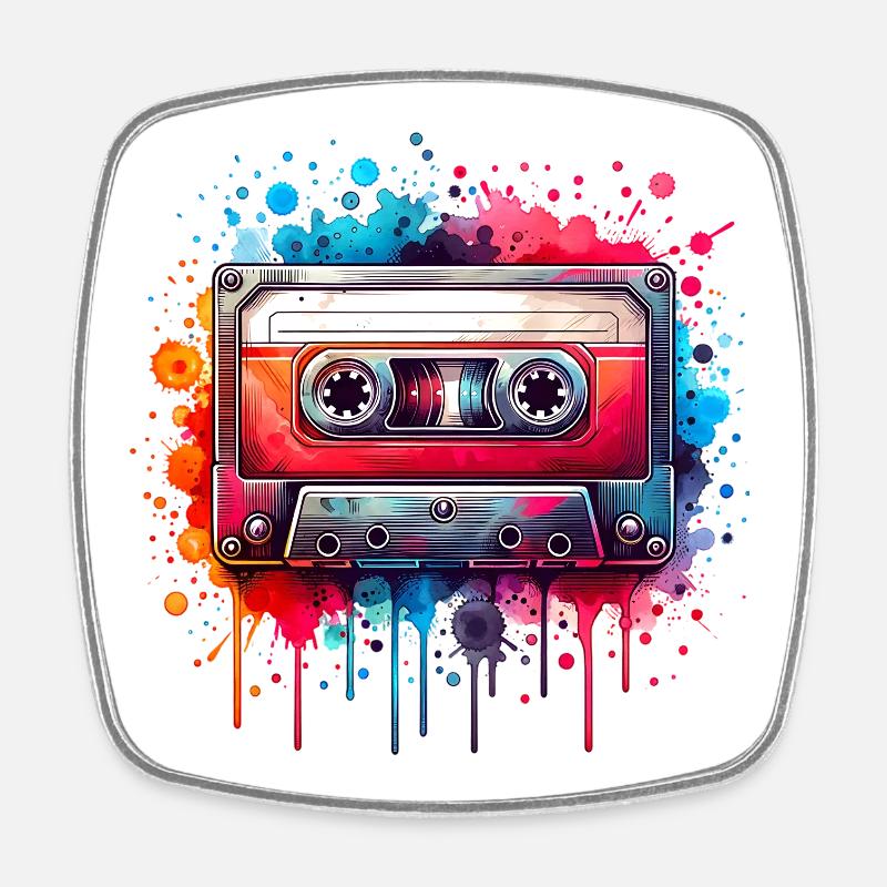 Cassette de musique rétro vintage colorée - Magnet carré - blanc