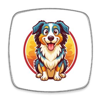 Australian Shepherd Dog Funny Kawaii Cartoon Pet - Square fridge magnet - white - Front
