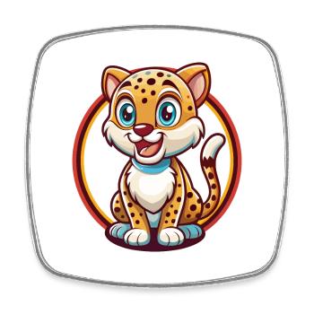 Cheetah Funny Kawaii Cartoon Clipart Animal Pet - Square fridge magnet - white - Front
