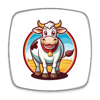vache mignon drôle kawaii dessin animé clipart animal de compagnie - Magnet carré - blanc - Devant