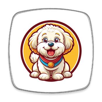Bichon frisé chien drôle Kawaii dessin animé animal de compagnie - Magnet carré - blanc - Devant