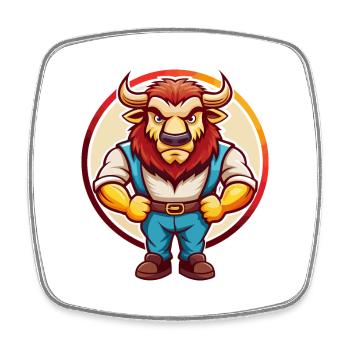 Bison mignon drôle Kawaii dessin animé Clipart animal de compagnie - Magnet carré - blanc - Devant