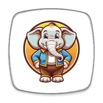 Elefant Lustig Kawaii Cartoon Clipart Tier Haustier - Viereckiger Kühlschrankmagnet - Weiß - Vorne