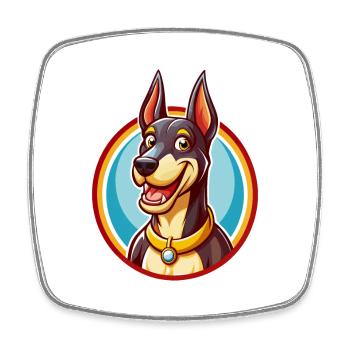 Dobermann chien drôle Kawaii dessin animé Clipart Animal - Magnet carré - blanc - Devant