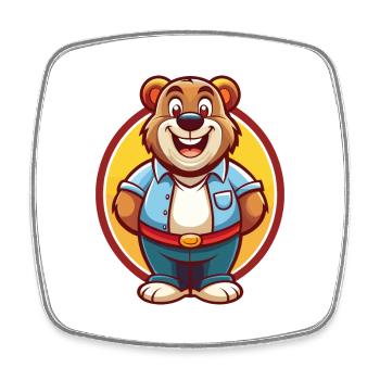 Ours mignon drôle Kawaii dessin animé Clipart animal de compagnie - Magnet carré - blanc - Devant