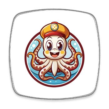 Oktopus Lustig Kawaii Cartoon Clipart Tier Haustier - Viereckiger Kühlschrankmagnet - Weiß - Vorne